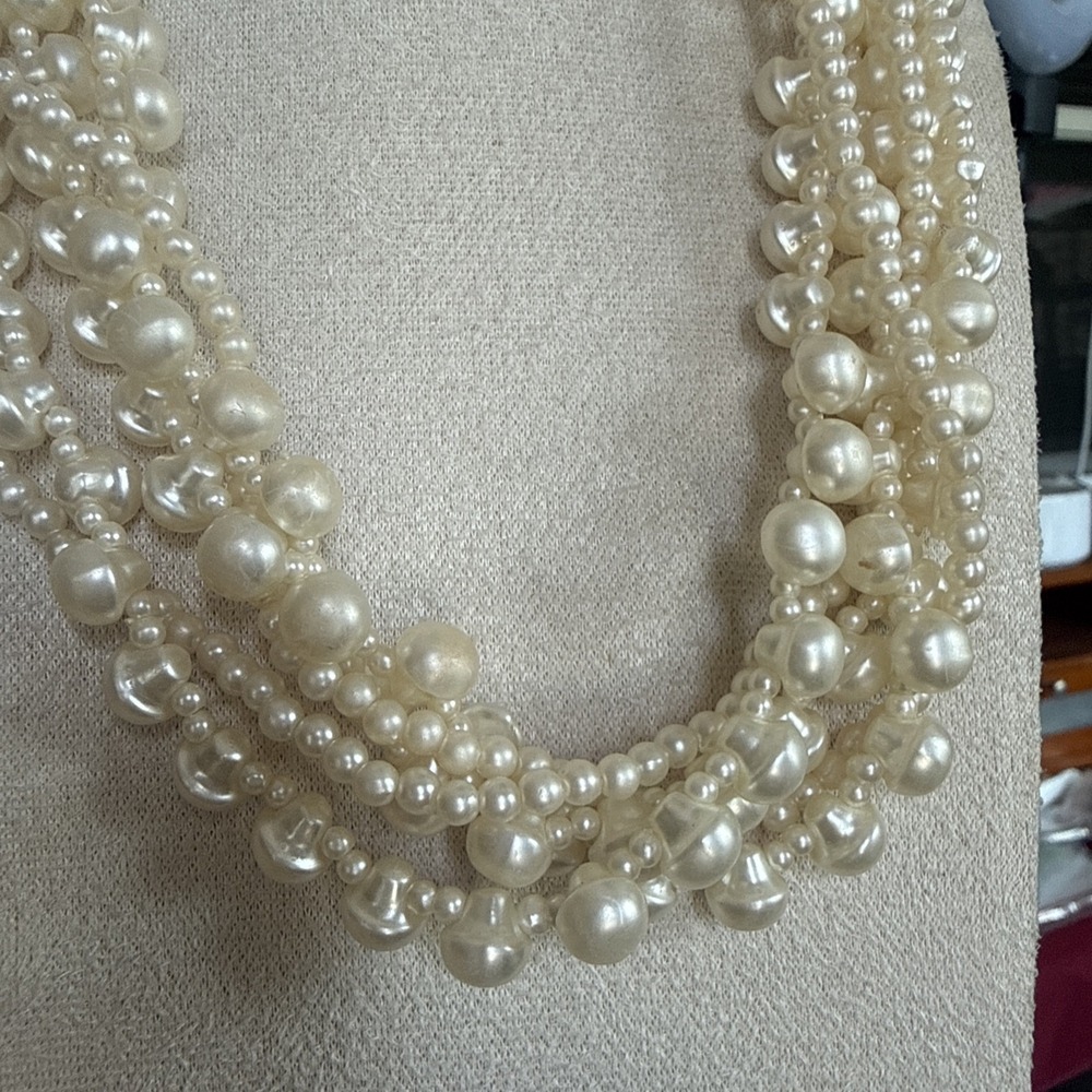 Vintage SHB 6-Strand Multi-Strand Twisted Baroque Faux Pearl Statement Necklace